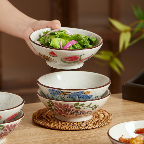 复古陶瓷饭碗家用浅口碗
