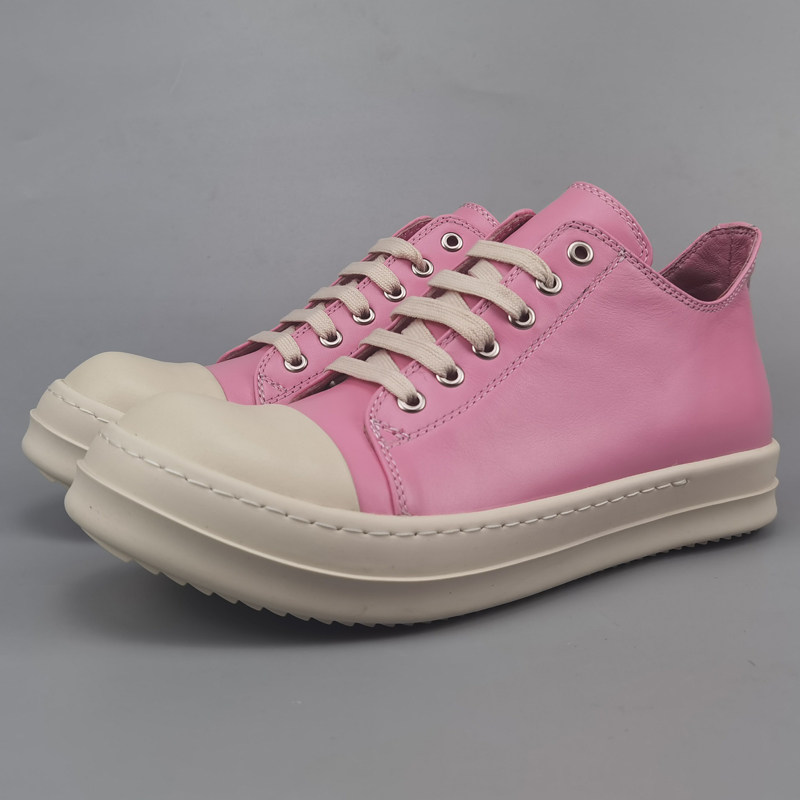 ro鞋子男真皮增高奶香底粉色低帮鞋运动休闲板鞋男系带透气单鞋潮