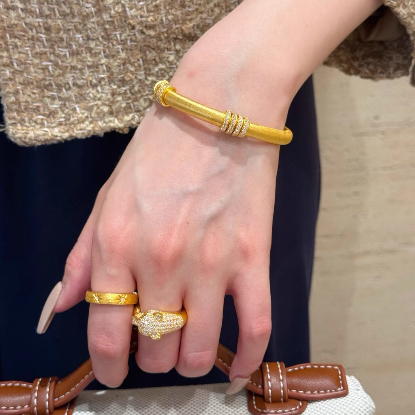 足金手镯女生黄金999拉丝手镯新款潮牌黄金镯子带证书支持复检