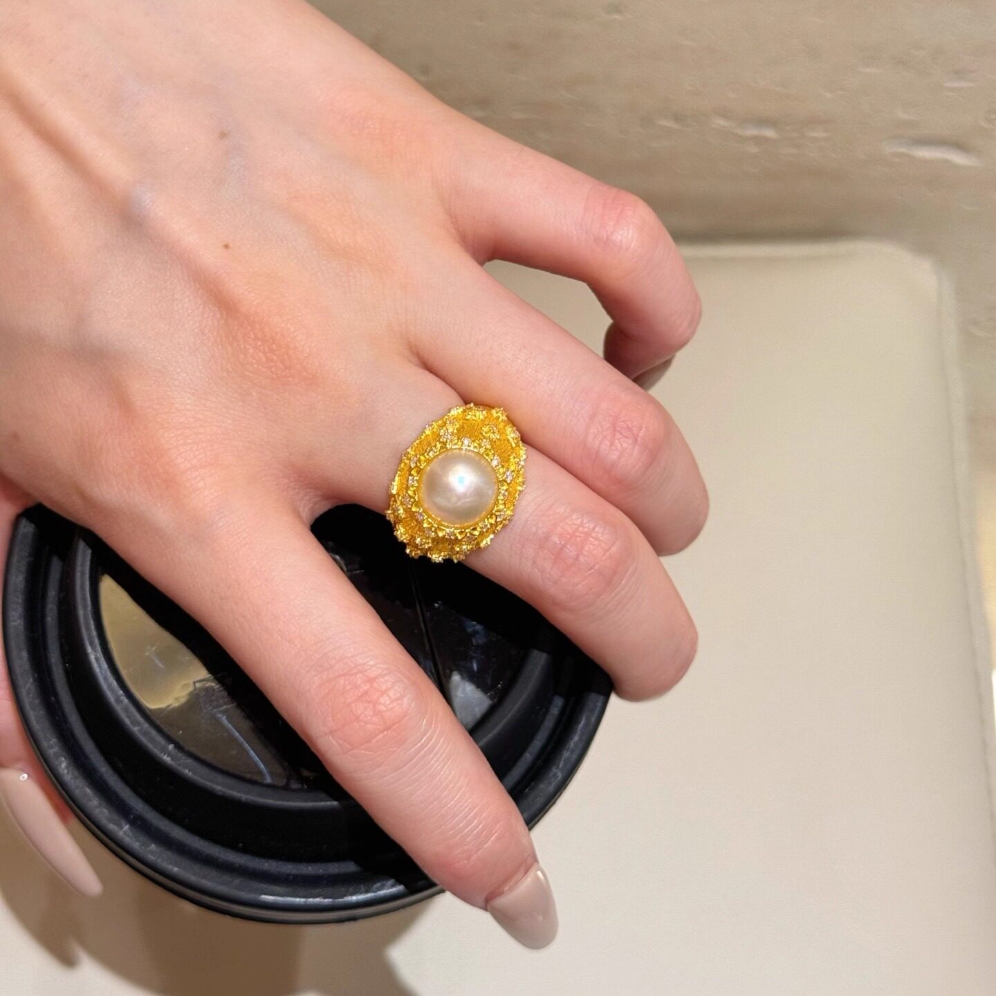 深圳黄金女士珍珠戒指足金999港风高级感轻奢优雅女戒支持复检