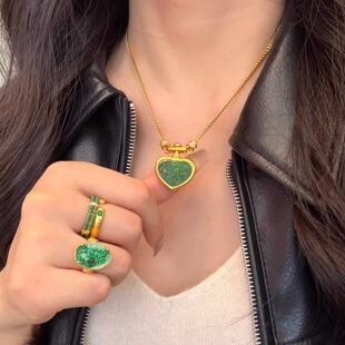 女士新款黄金时尚项链潮牌国风翡翠爱心吊坠套链足金999支持复检