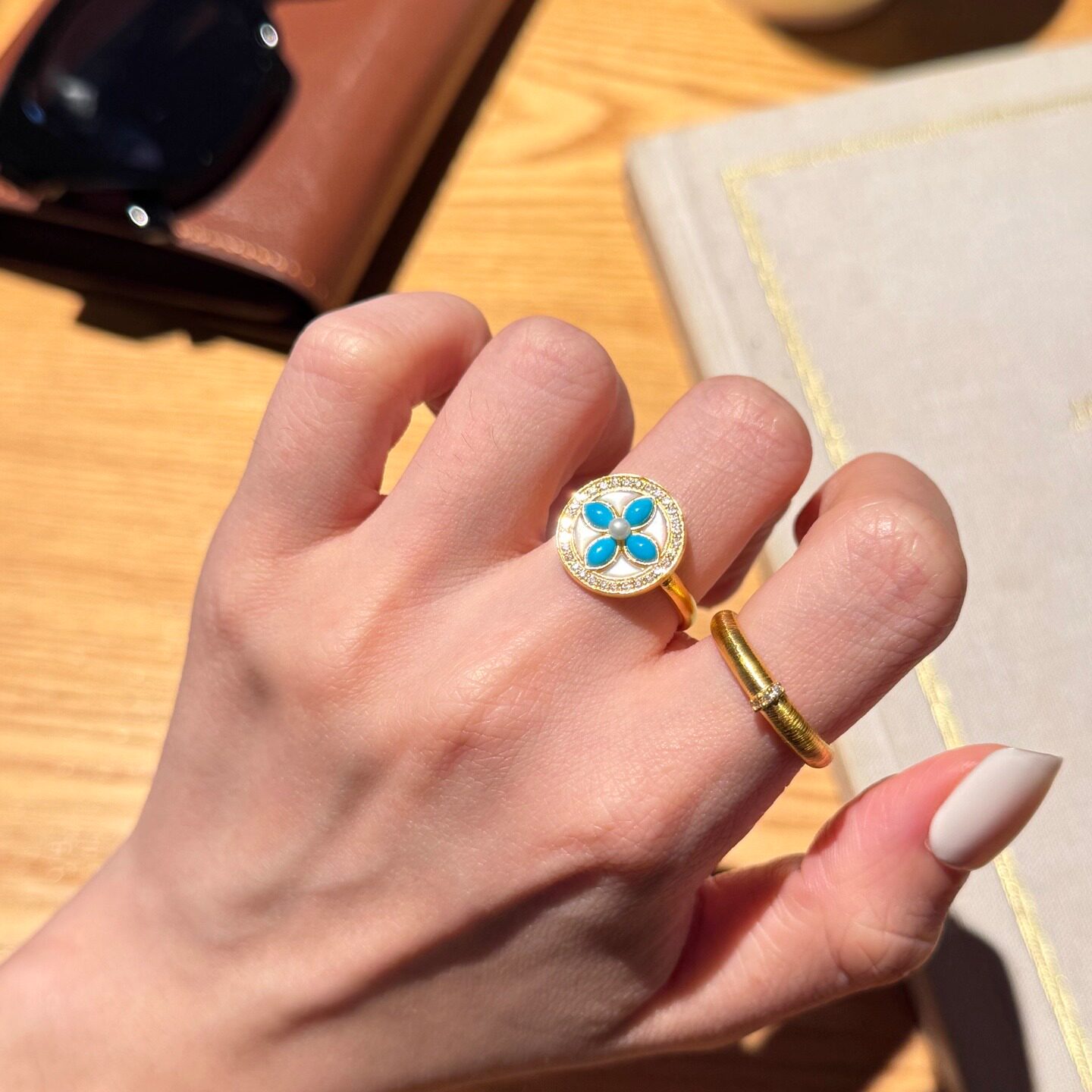 黄金女戒指活口可调大小足金999贝母珍珠戒指带证书礼盒支持复检