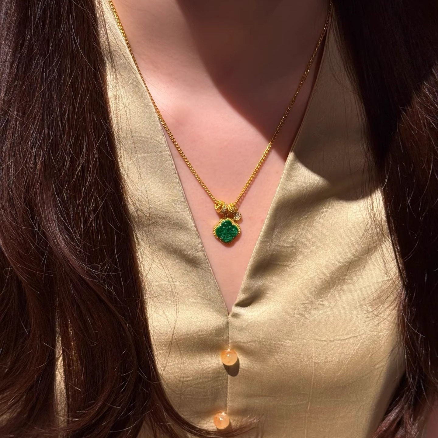 深圳黄金女项链结婚生日礼物足金999女套链翡翠项链足金支持复检