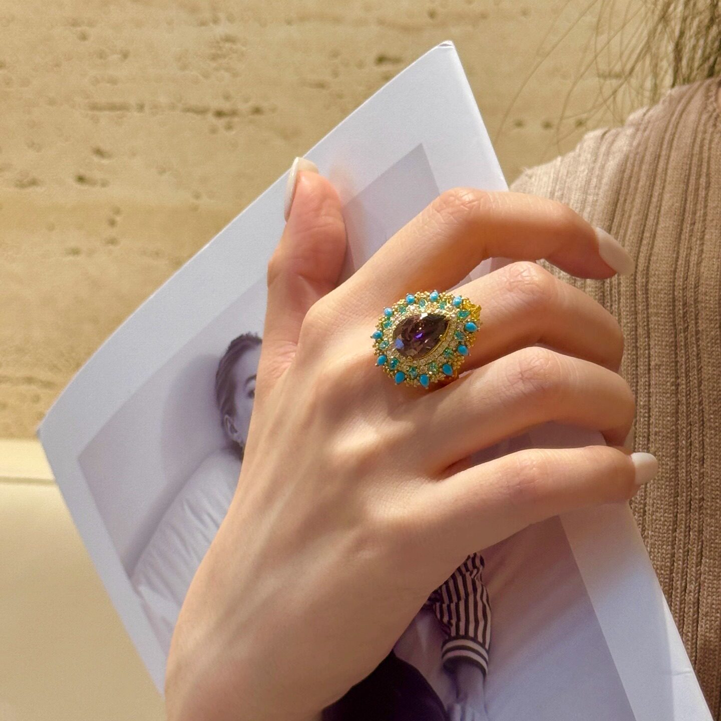 深圳黄金女戒指足金999镶嵌冰花石小众高级感礼品足金支持复检