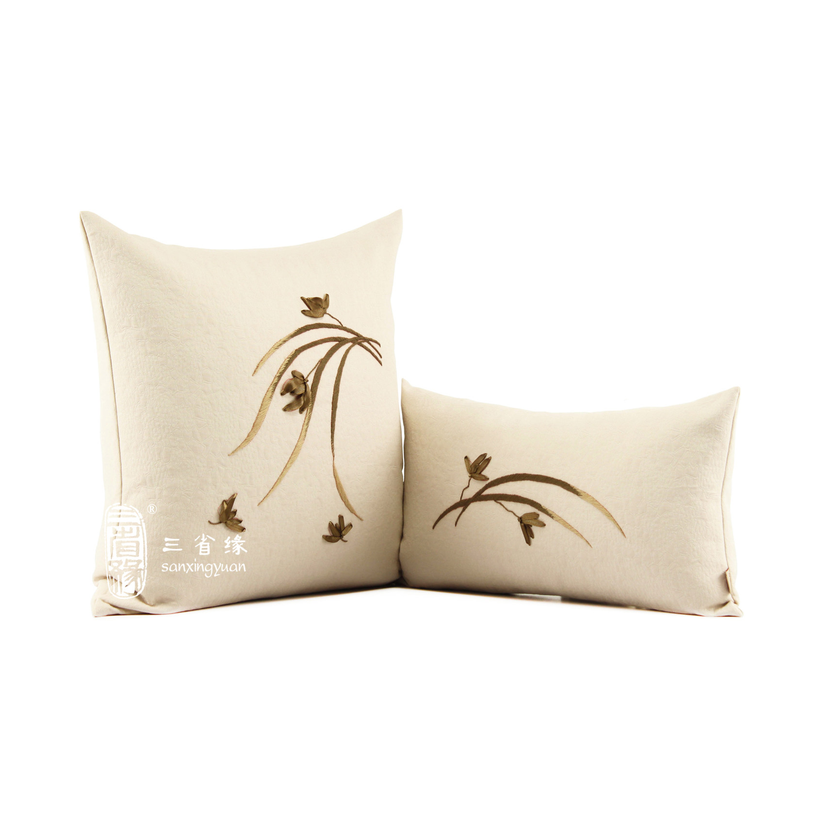 兰花手工丝带绣抱枕靠包沙发靠垫居家大靠背套午睡枕送枕芯包邮