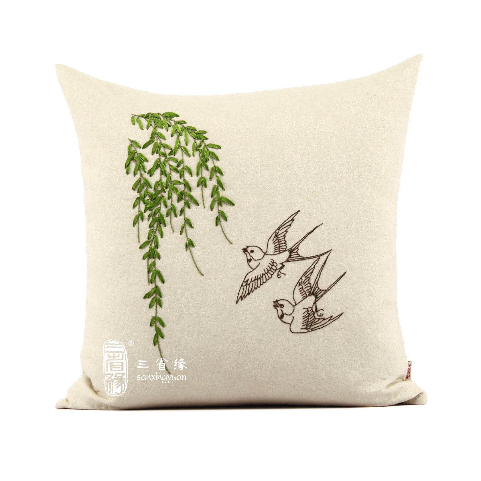 燕子手工丝带绣抱枕原创靠垫沙发大靠背套午睡枕靠包套送枕芯包邮
