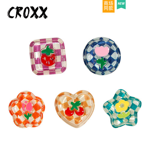 CROXX ins风方格纹洞洞鞋配饰diy鞋扣鞋花配件豆豆鞋高级装饰物