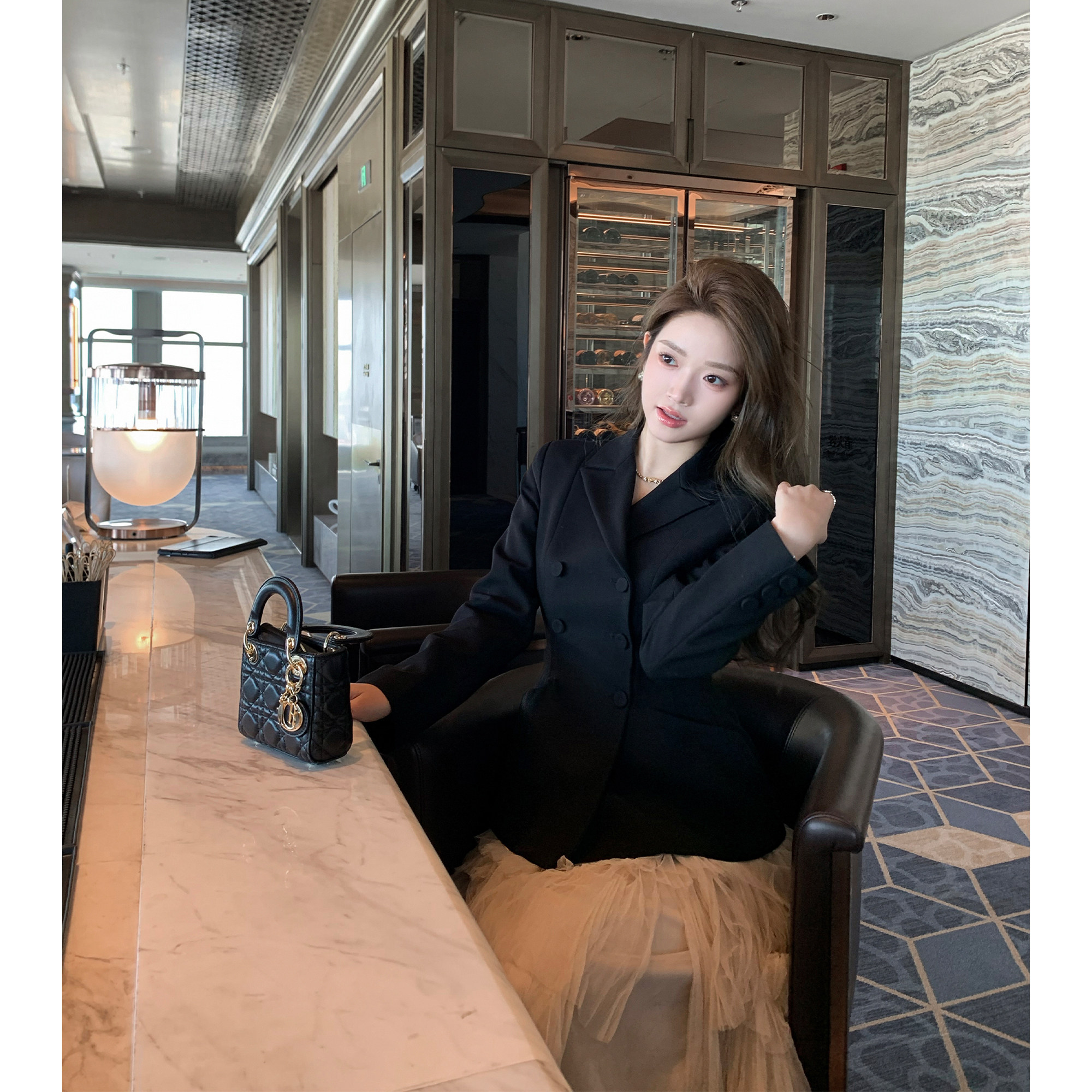 Tongse 暗调优雅 高级感气质双排扣西装外套女收腰显瘦黑色西服,女装/女士精品,西装,淘宝优惠券,粉丝福利购,淘宝优惠卷