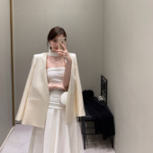 Tongse 外套女 天然醋酸缎面西服休闲无领西装 颂夏西服 会呼吸