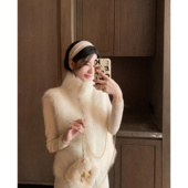 精仿羊毛托卡环保皮草高领毛毛无袖 Tongse 软黄金马甲 马夹外套