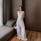 南sheng套装 新中式 国风亚麻套装 Tongse 盘扣上衣阔腿裤 气质两件套