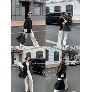 Tongse | Row系牛仔 老钱感斜纹白牛仔裤女美式百搭显瘦直筒长裤