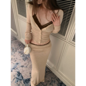 Tongse 上衣包臀裙三件套女 长袖 秋日开场白 辣妹风性感针织套装