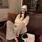 长裤 Tongse 黑白条阔腿裤 宽松喇叭裤 条纹毛巾裤 加绒不挑腿