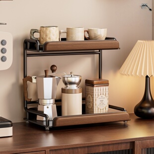 胡桃木置物架咖啡杯架桌面多层香薰香水收纳客厅办公桌收纳复古风