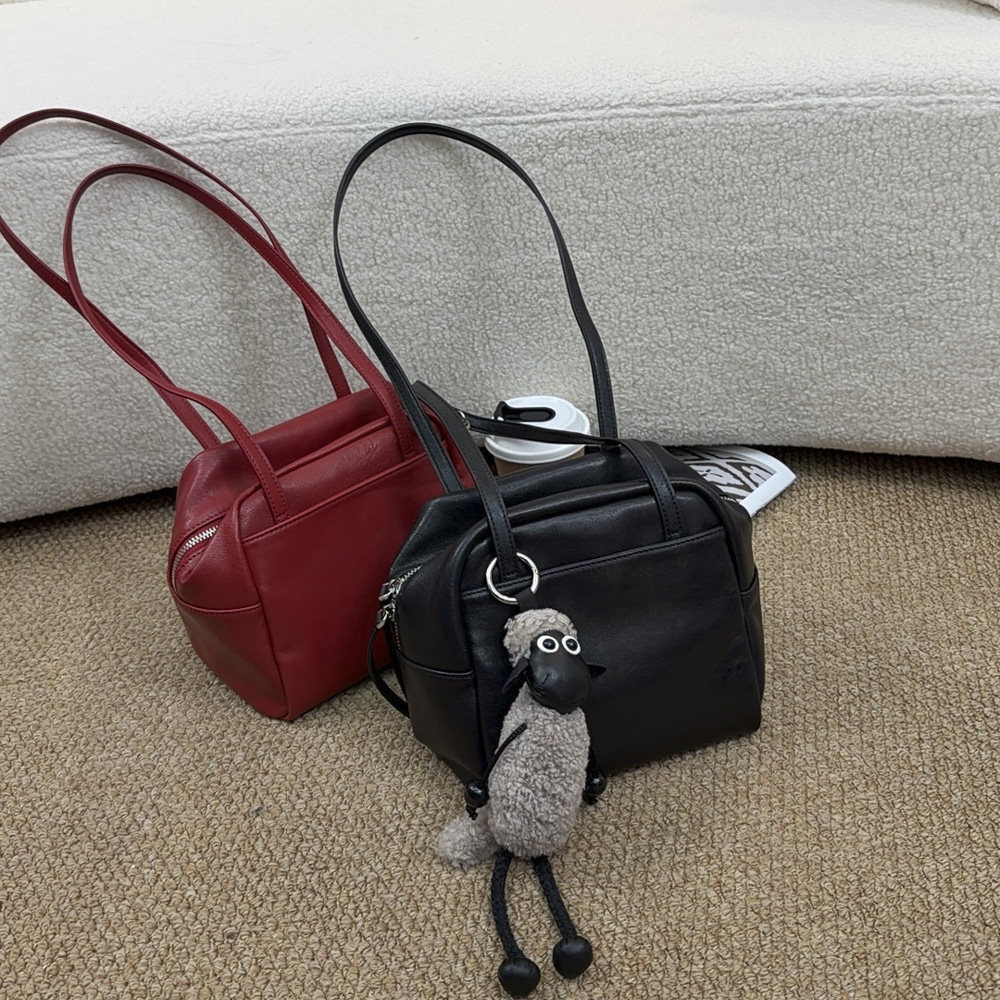 复古羊皮吐司包托特包女大容量单肩腋下小包黑色枕头包方形包女包