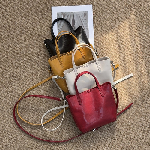 TANGFEEL植鞣牛皮菜篮子包女手提百搭单肩斜挎包通勤出街时尚女包