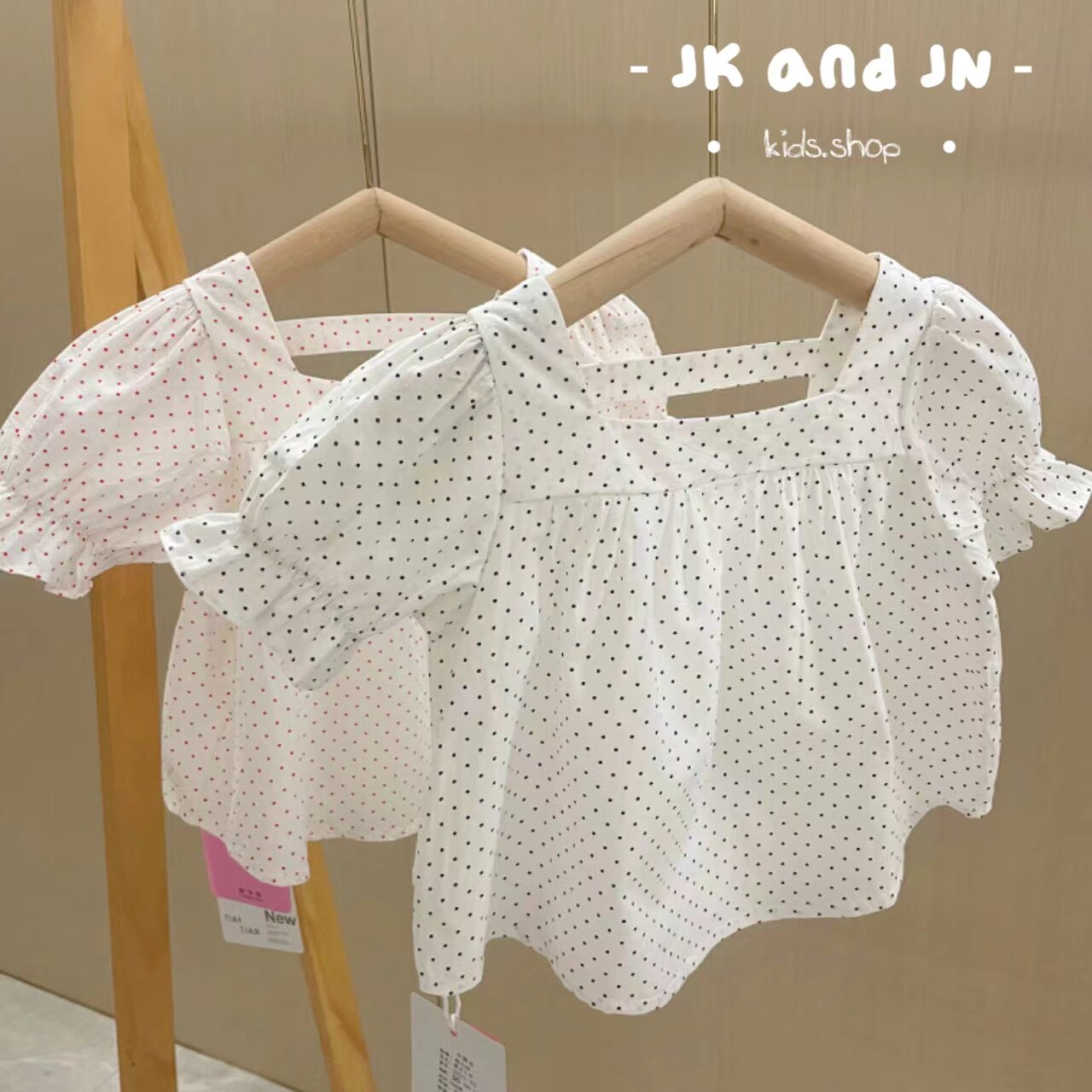女宝夏季圆点白色可爱娃娃衫中小童甜美软萌短袖百搭纯棉上衣T恤
