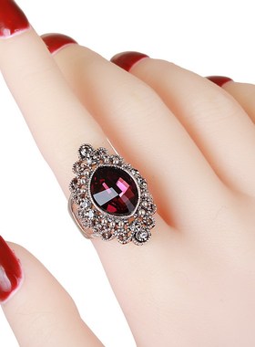 欧美时尚百搭复古水晶食指戒指女日韩潮人个性装饰指环夸张饰品