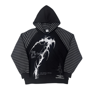 湿体原创 亚文化暗黑哥特薄款连帽卫衣宽松外套刺青印花上衣男女