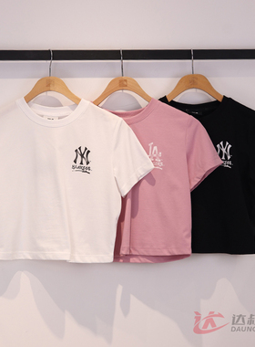 25新款MLB女款短袖NY复古字母印花圆领短款休闲运动T恤3FTSB5153