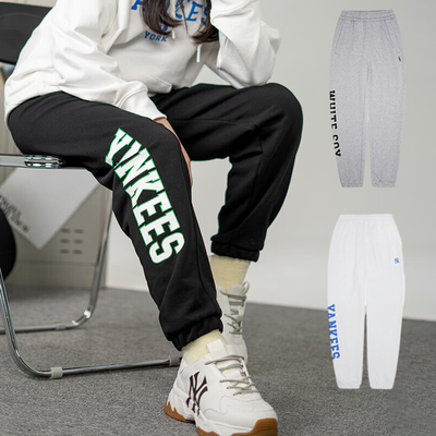 24新款MLB情侣运动裤男女NY复古学院风束脚裤小脚卫裤3APTV0141
