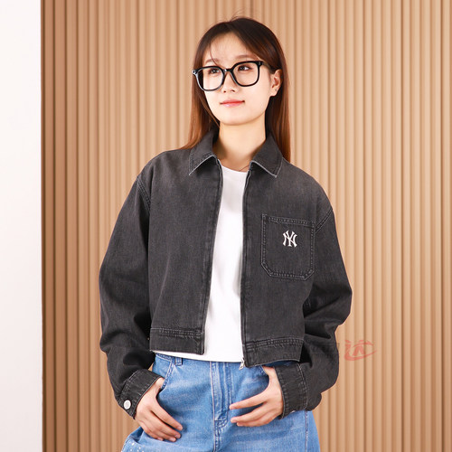 MLB牛仔外套女复古短款运动夹克