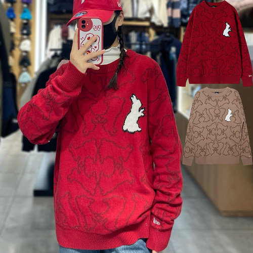 纽亦华男女兔子满印毛衣针织衫