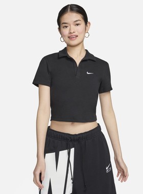 25新款Nike耐克女子短袖小标刺绣POLO衫针织短款运动T恤DV7885