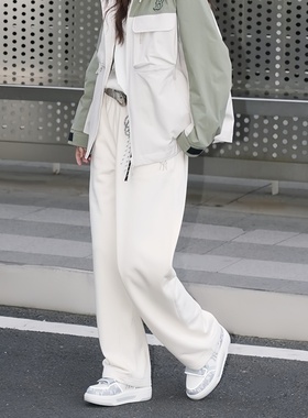 26新款MLB情侣运动裤男女NY刺绣小标阔腿裤宽松休闲长裤3APTB0261