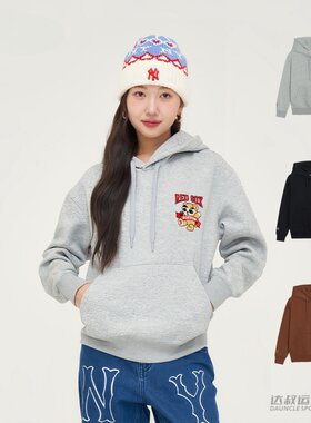 MLB男女皱眉熊加绒连帽运动卫衣