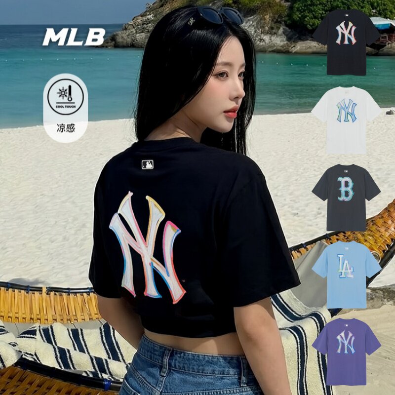 26新款MLB情侣短袖男女NY手绘印花凉感宽松休闲运动T恤3ATSB0663