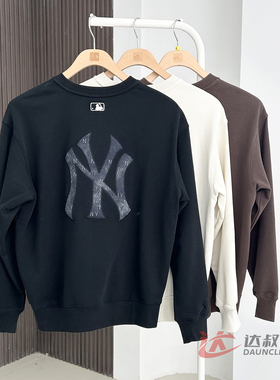 25新款MLB情侣卫衣男女NY大标复古老花运动休闲套头衫3AMTM0654