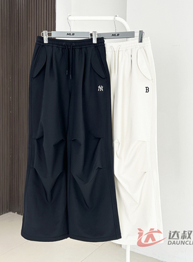 25新款MLB女款长裤NY小标纯色加绒阔腿裤梭织休闲运动裤3FWPB1556