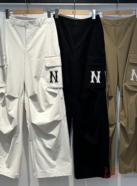 25新款MLB运动裤女款工装NY大标宽松休闲阔腿裤直筒长裤3FWPB0151