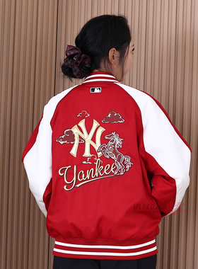 26新款MLB情侣棒球服外套男女撞色拼接马年夹棉运动夹克3AJPQ0161