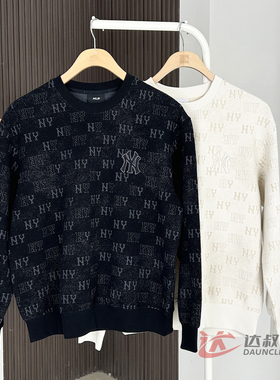 25新款MLB情侣卫衣男女NY复古老花满印圆领运动套头衫3AMTM0154