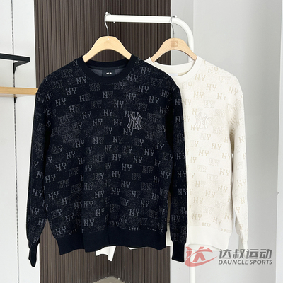 MLB情侣NY复古老花满印圆领卫衣