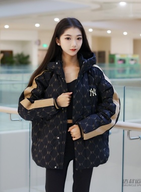 24新款MLB情侣羽绒服男女NY复古老花拼接保暖棉羽外套3ADJM0546