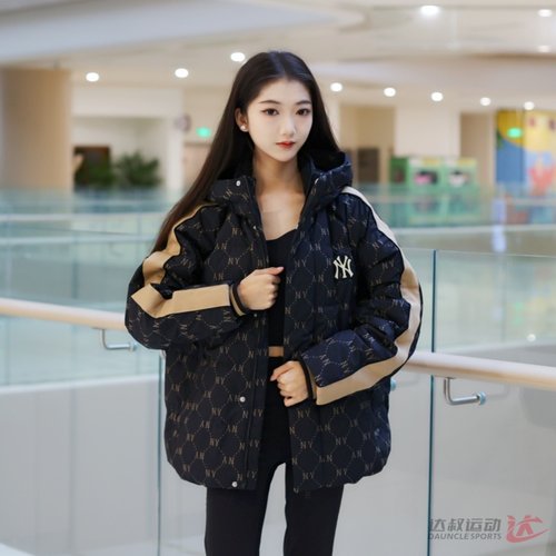 MLB男女复古老花拼接连帽羽绒服