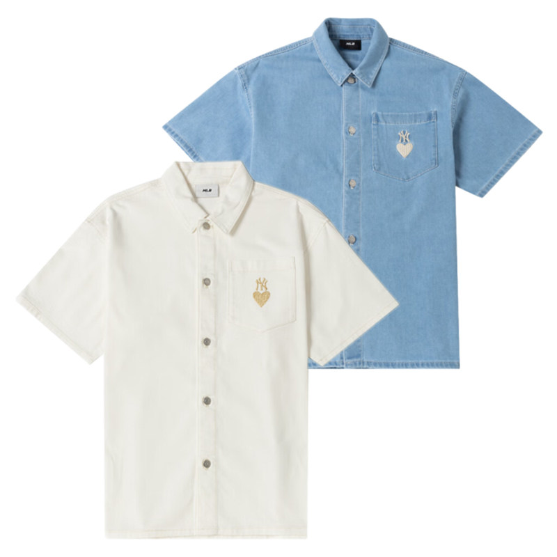 MLB情侣外套NY爱心字母刺绣衬衫