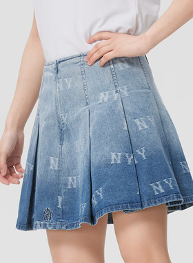 26新款MLB运动裙女子NY复古水洗牛仔短裙休闲A字半身裙3FDSM0263