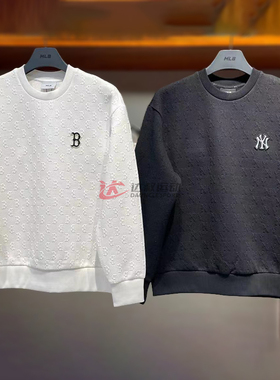 24新款MLB情侣卫衣男女NY立体老花满标圆领运动套头衫3AMTM0244