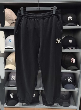 24新款MLB情侣运动裤男女NY小标卫裤休闲束脚裤针织长裤3APTB0244