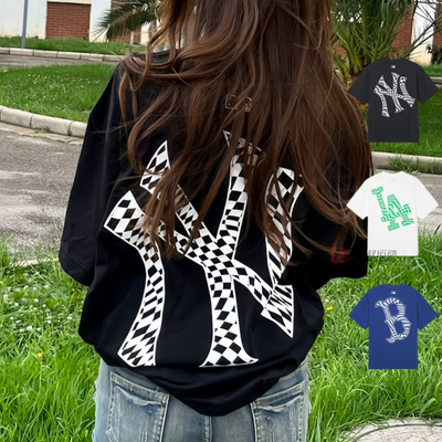 MLB男女NY大标棋盘格短袖运动T恤