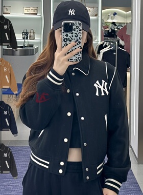 24新款MLB棒球服外套女NY毛呢短款翻领保暖运动休闲夹克3FJPV1046