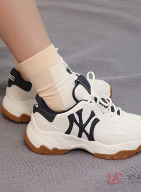 25新款MLB情侣老爹鞋男女NY复古牛仔厚底增高运动休闲鞋3ASHD045N