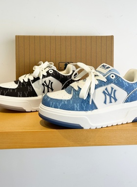 25新款MLB情侣学长鞋男女NY复古老花拼接厚底运动休闲鞋3ASXM016N