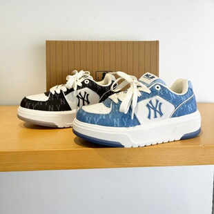 25新款MLB情侣学长鞋男女NY复古老花拼接厚底运动休闲鞋3ASXM016N