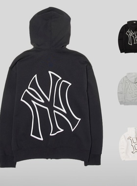 24新款MLB情侣外套男女NY镂空大标印花连帽拉链运动茄克3ATRB0544